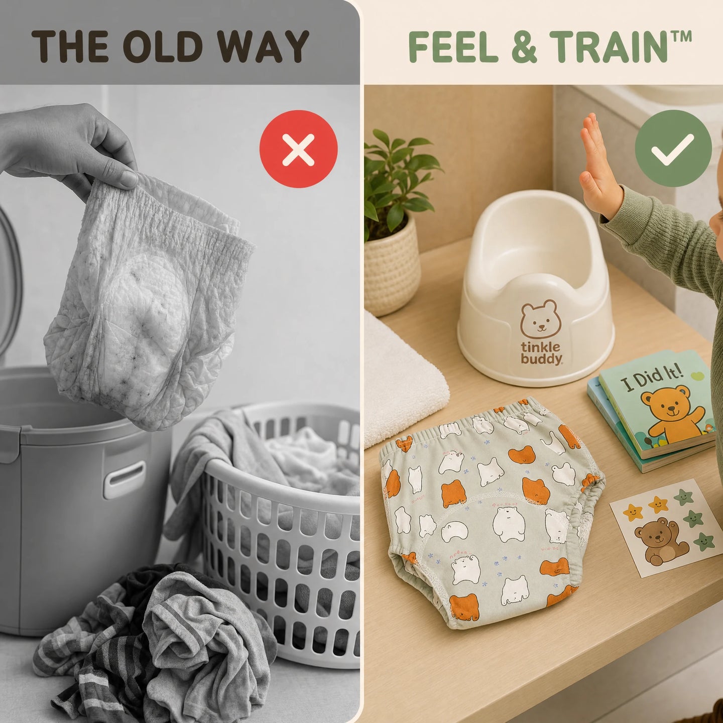 Tinkle Buddy Training Undies - Old Way vs Feel & Train